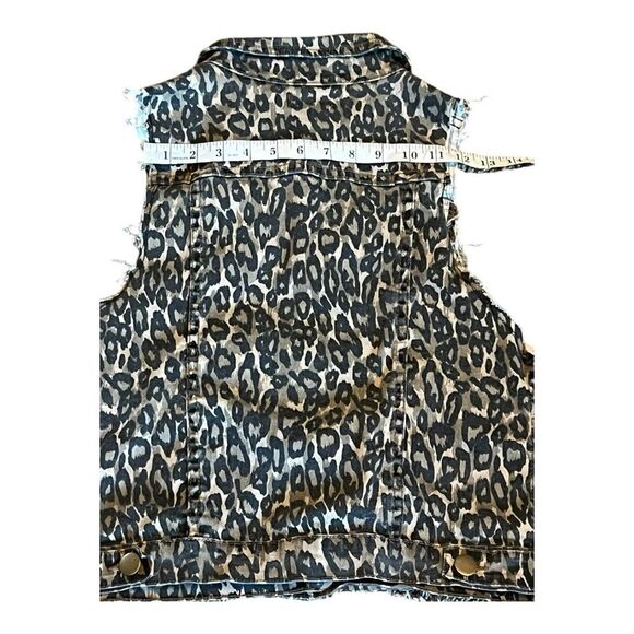 Easel Los Angeles Leopard Print Denim Vest size small - Picture 6 of 8